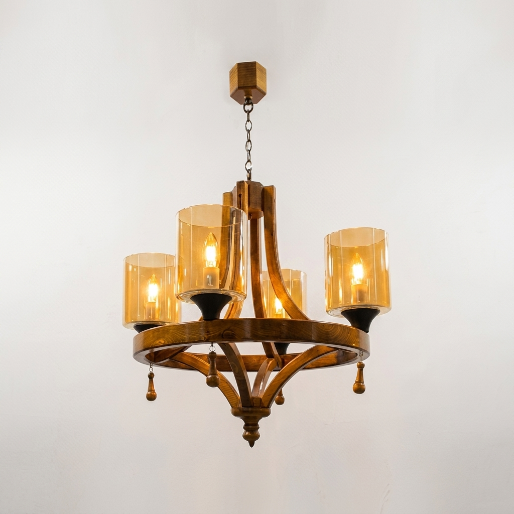 لوستر سپنتا 4 شعله چوبی